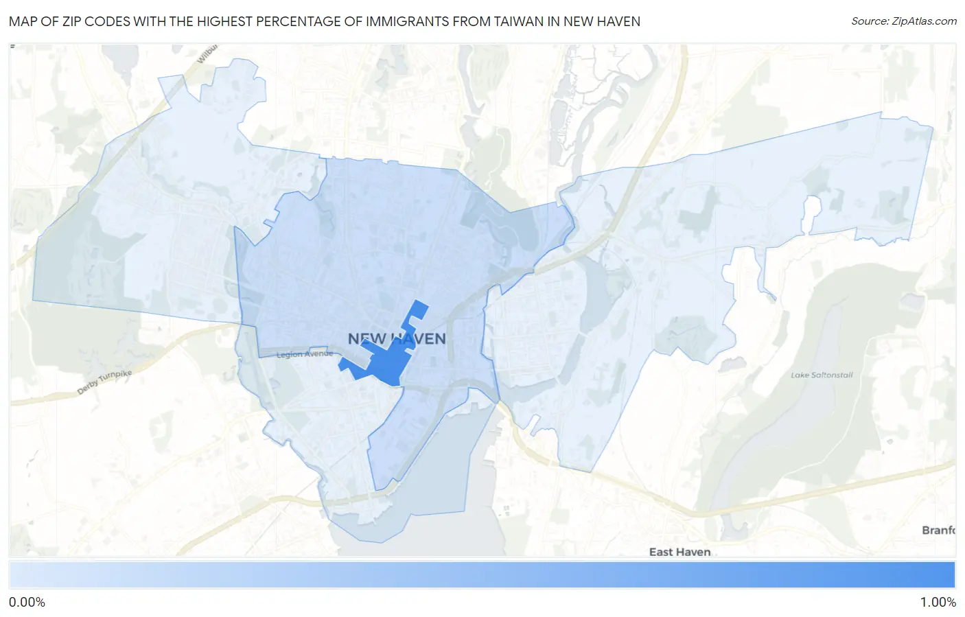 Zip Codes with the Highest Percentage of Immigrants from Taiwan in New Haven Map