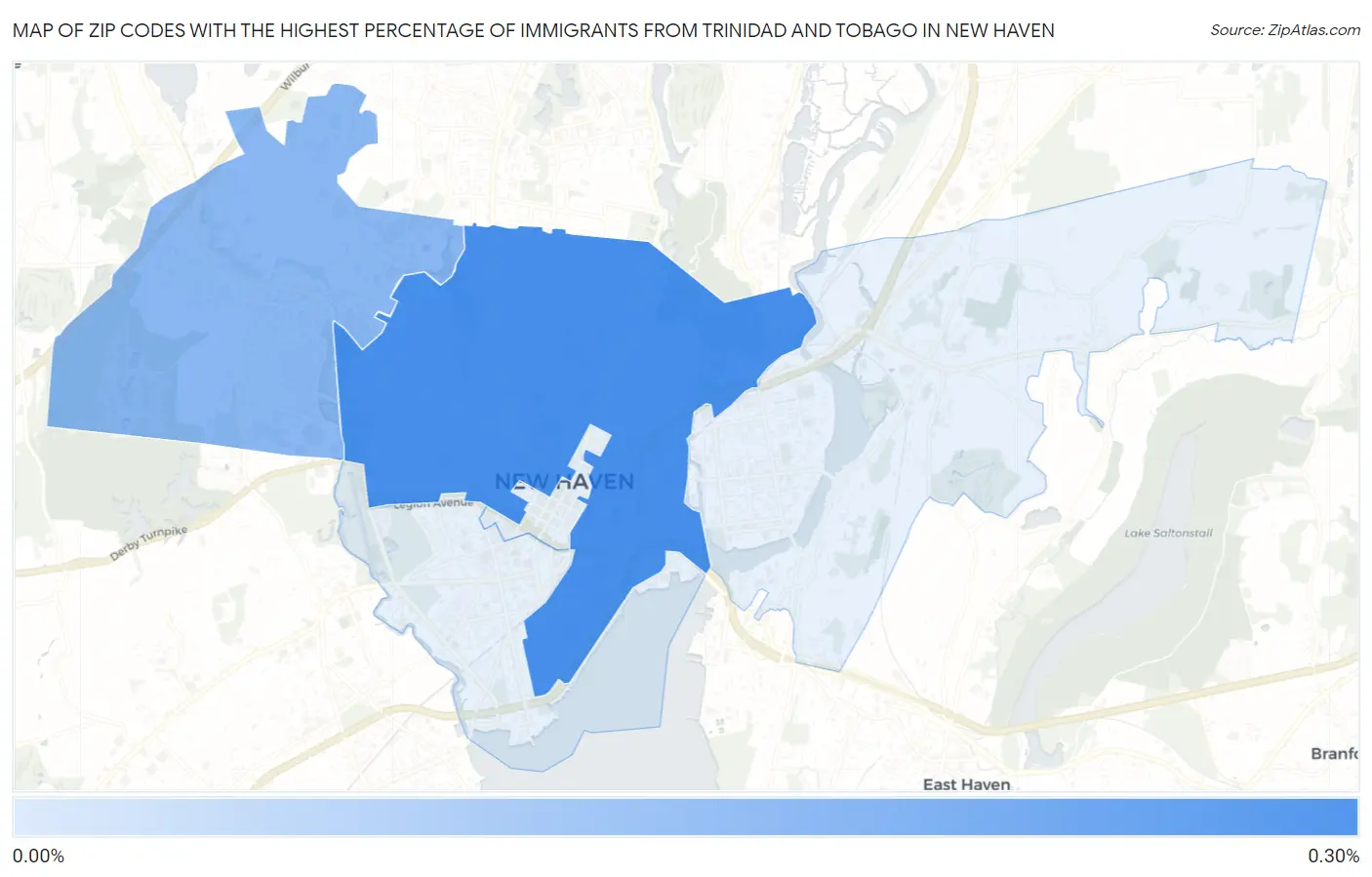 Zip Codes with the Highest Percentage of Immigrants from Trinidad and Tobago in New Haven Map
