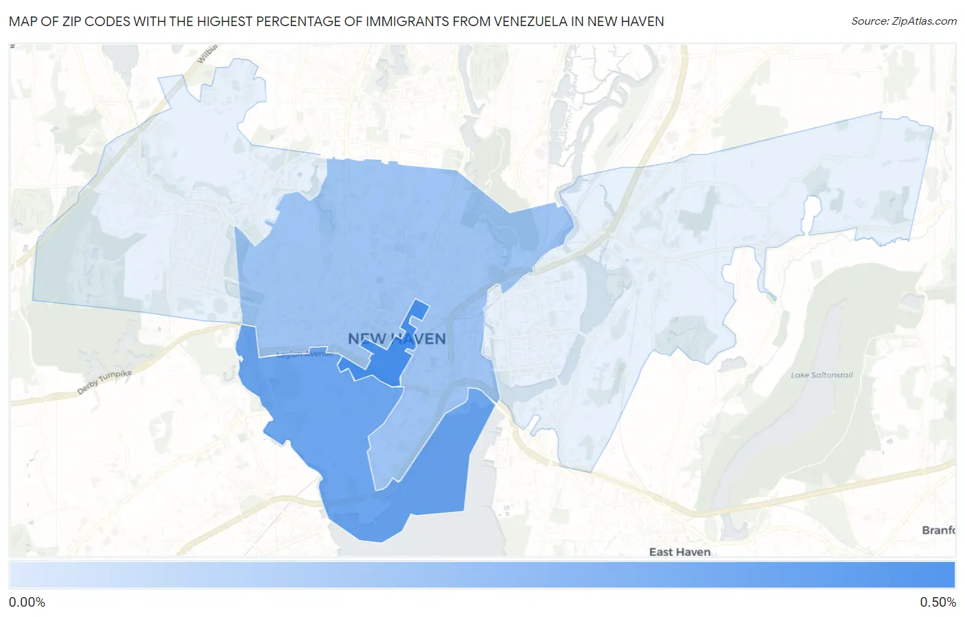Zip Codes with the Highest Percentage of Immigrants from Venezuela in New Haven Map
