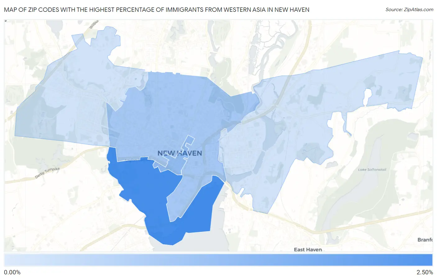 Zip Codes with the Highest Percentage of Immigrants from Western Asia in New Haven Map