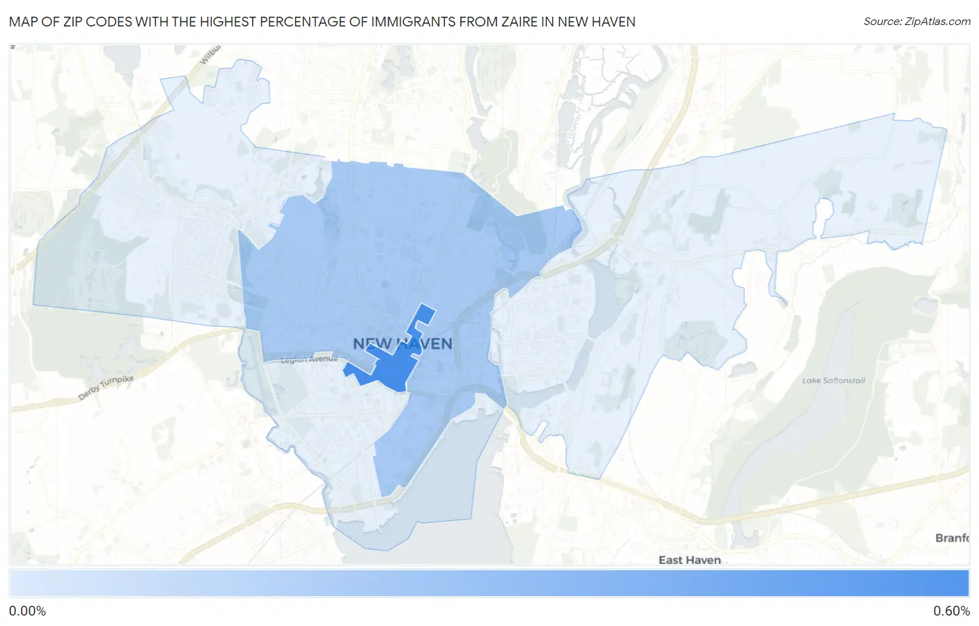 Zip Codes with the Highest Percentage of Immigrants from Zaire in New Haven Map