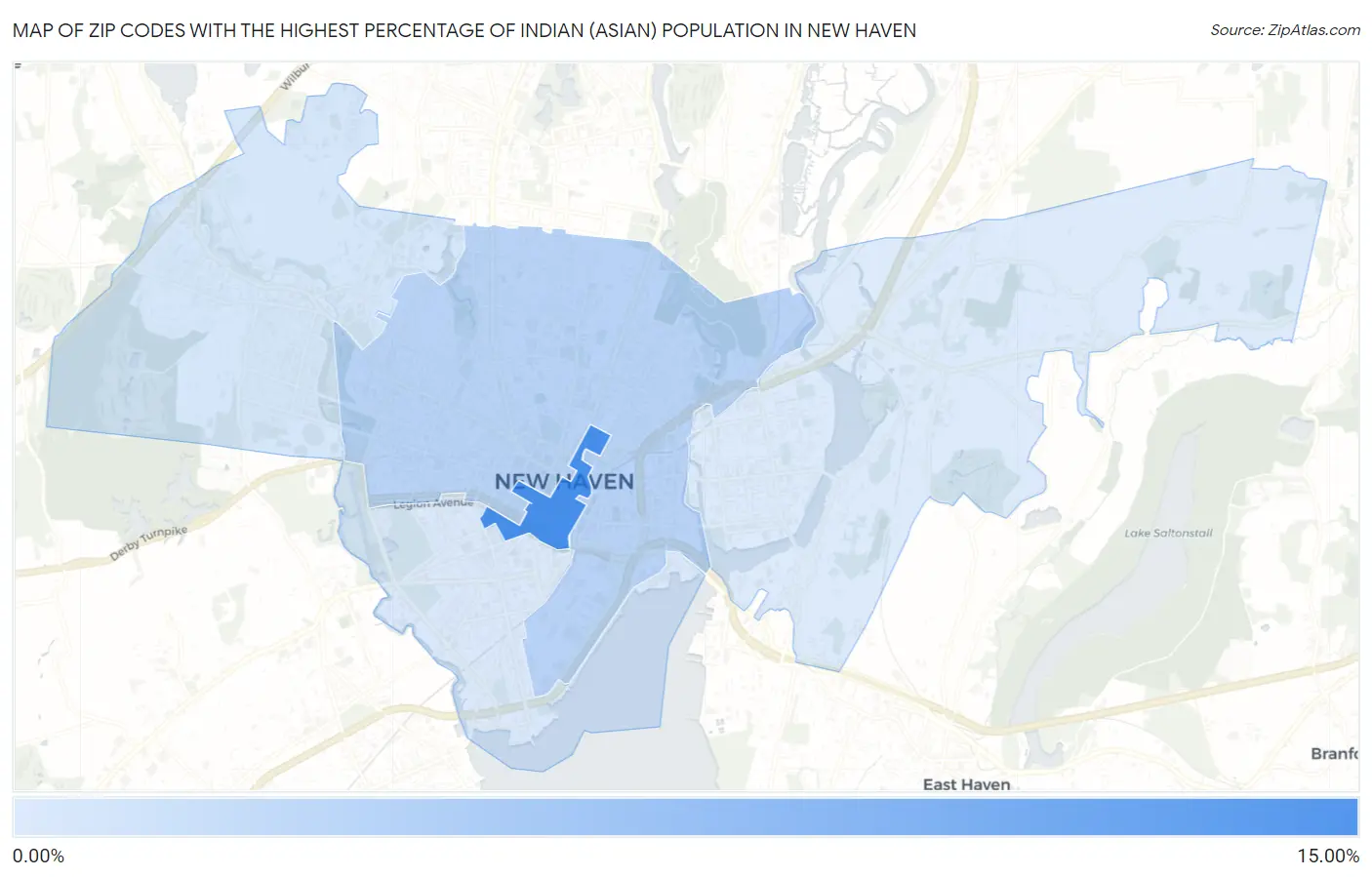 Zip Codes with the Highest Percentage of Indian (Asian) Population in New Haven Map