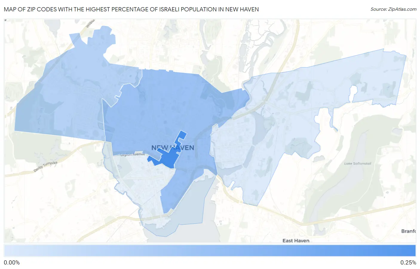 Zip Codes with the Highest Percentage of Israeli Population in New Haven Map