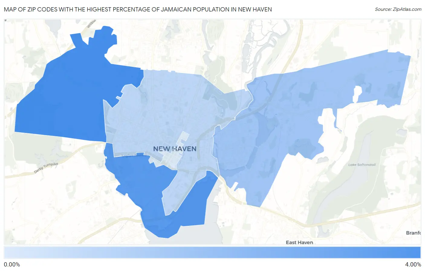 Zip Codes with the Highest Percentage of Jamaican Population in New Haven Map