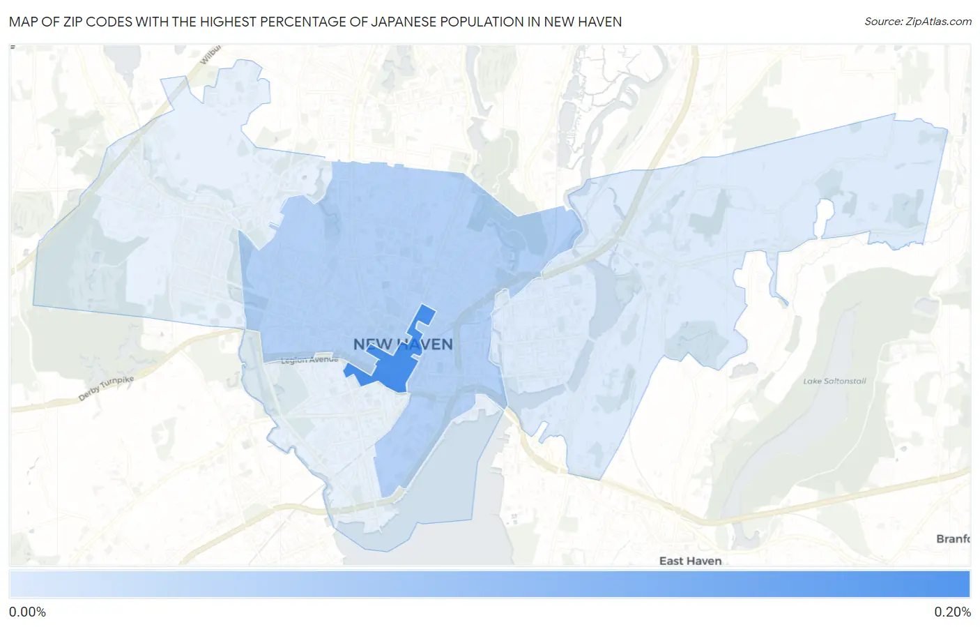 Zip Codes with the Highest Percentage of Japanese Population in New Haven Map