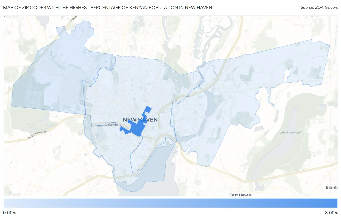 Zip Codes with the Highest Percentage of Kenyan Population in New Haven Map
