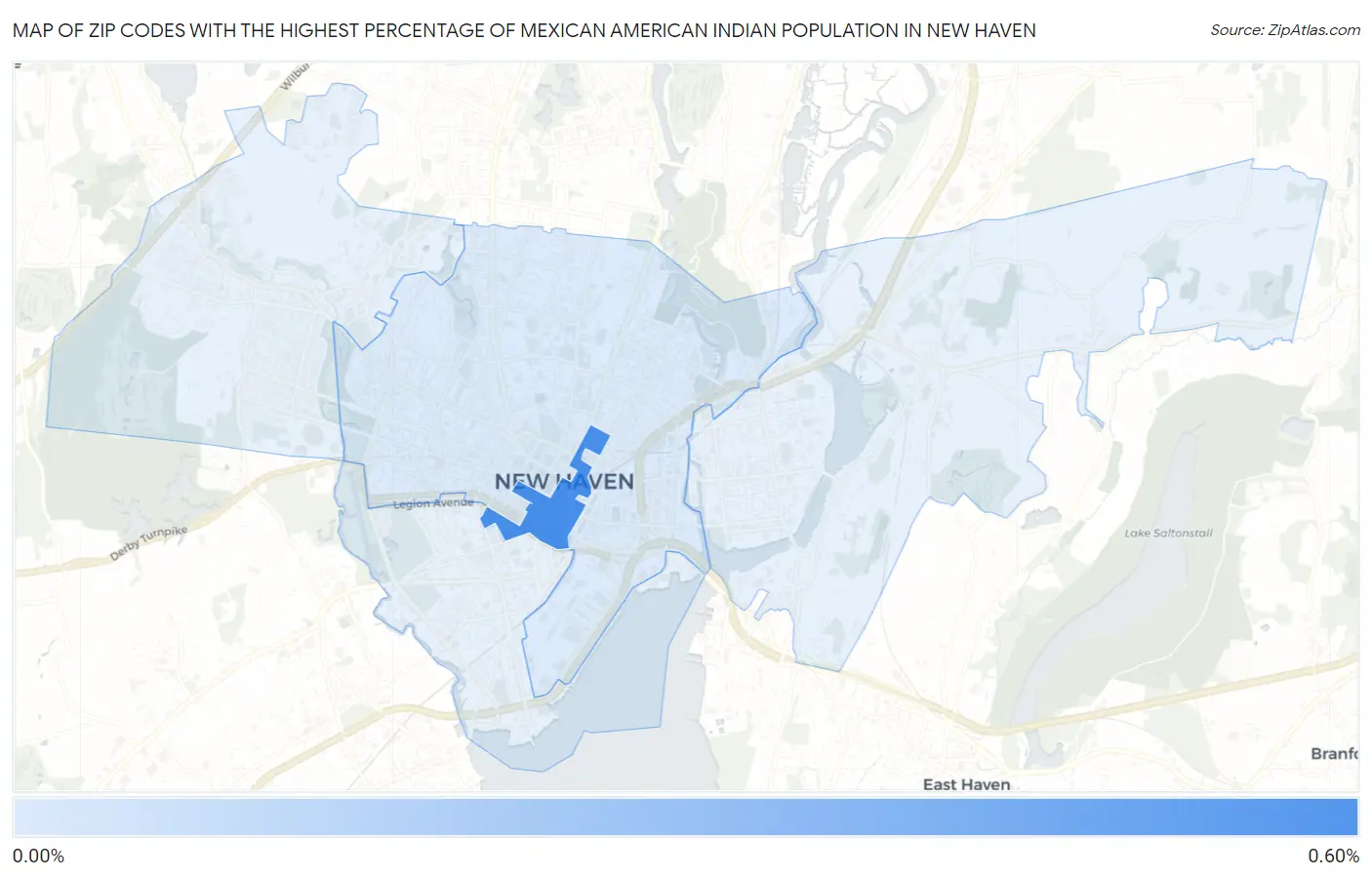Zip Codes with the Highest Percentage of Mexican American Indian Population in New Haven Map