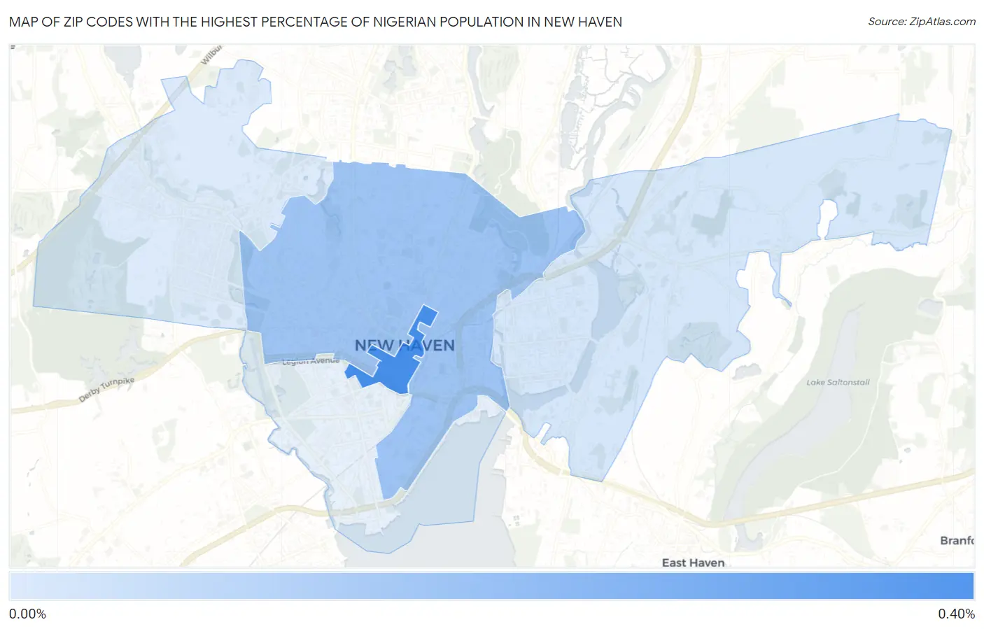 Zip Codes with the Highest Percentage of Nigerian Population in New Haven Map