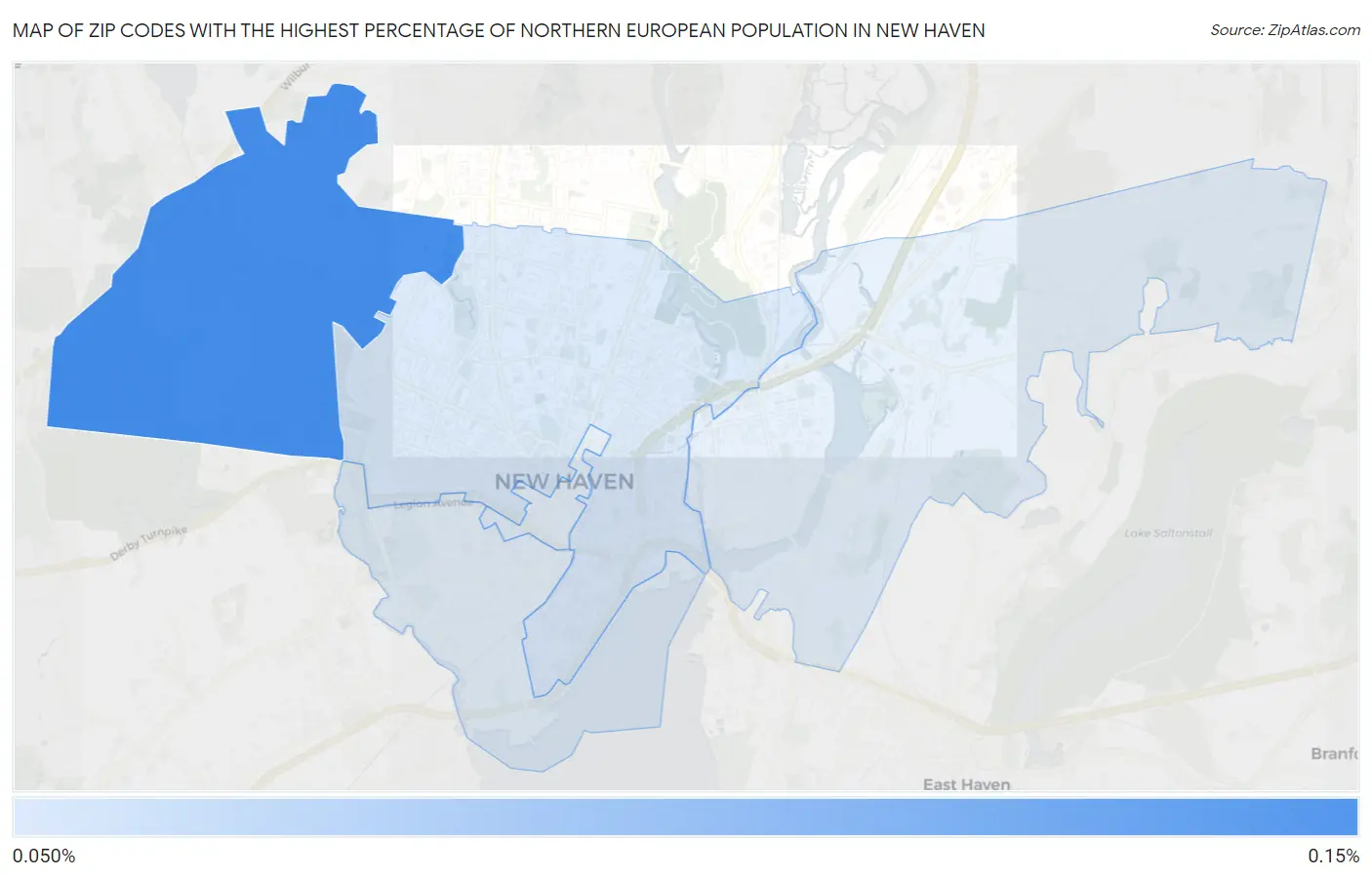 Zip Codes with the Highest Percentage of Northern European Population in New Haven Map