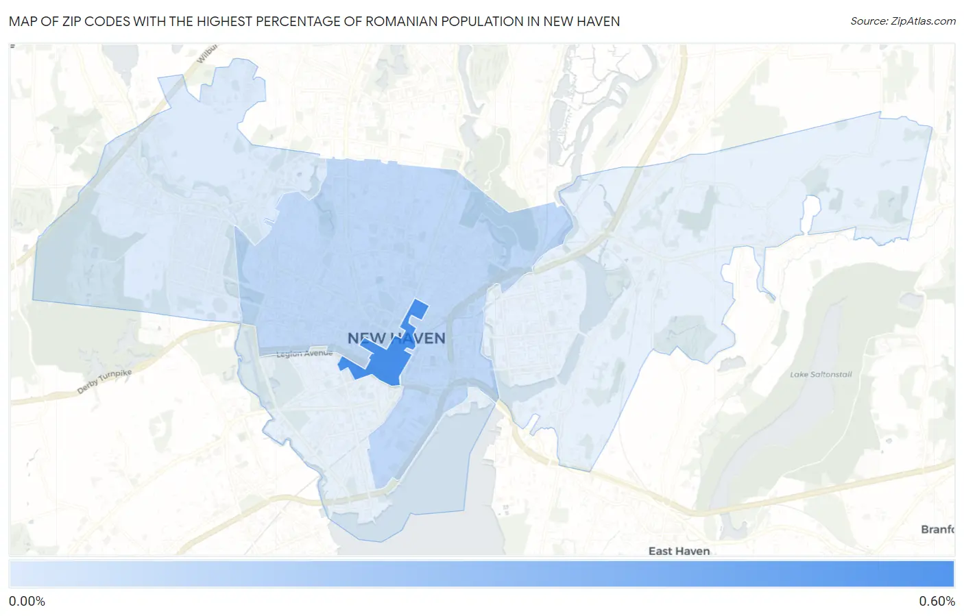 Zip Codes with the Highest Percentage of Romanian Population in New Haven Map