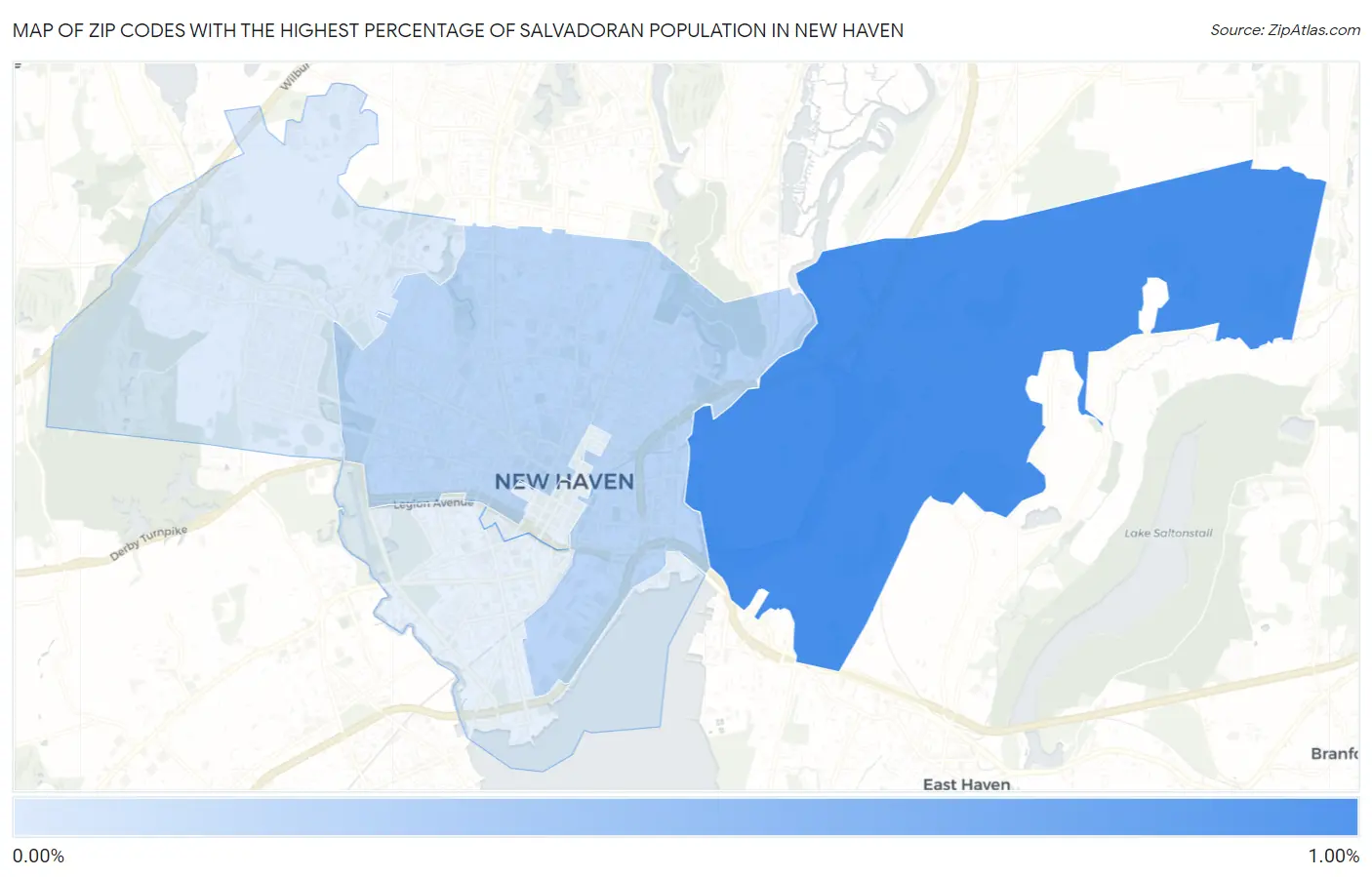 Zip Codes with the Highest Percentage of Salvadoran Population in New Haven Map