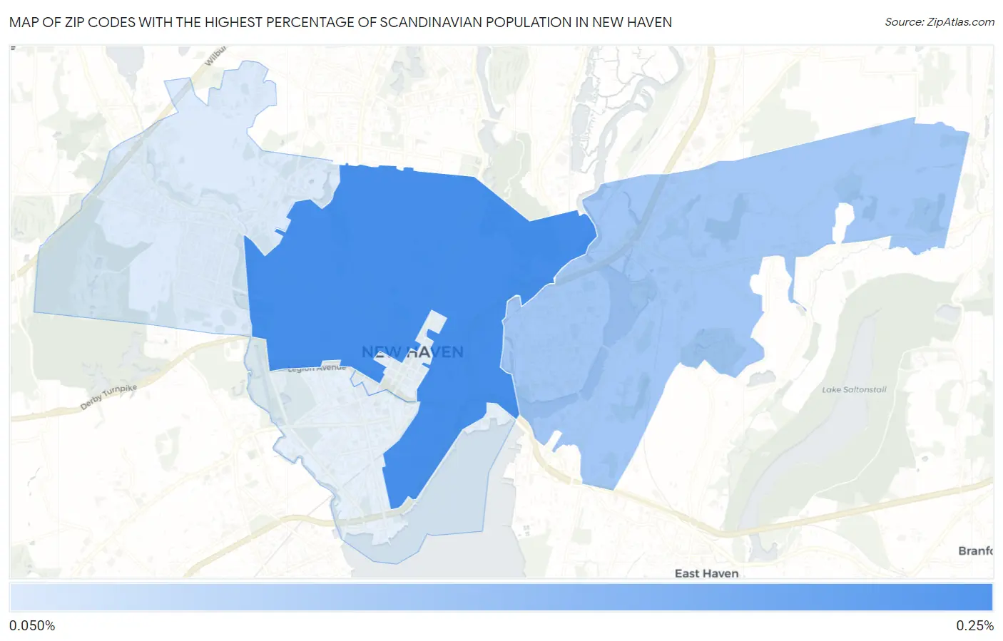 Zip Codes with the Highest Percentage of Scandinavian Population in New Haven Map