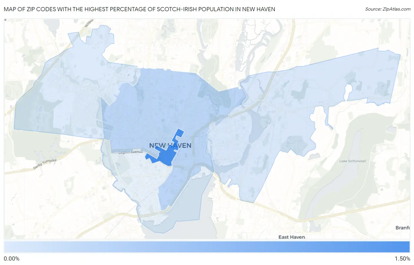 Zip Codes with the Highest Percentage of Scotch-Irish Population in New Haven Map