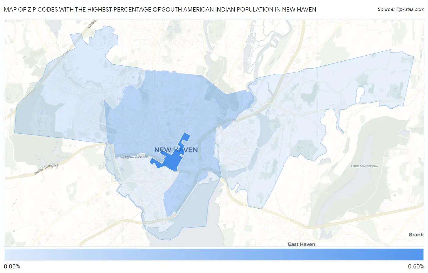 Zip Codes with the Highest Percentage of South American Indian Population in New Haven Map