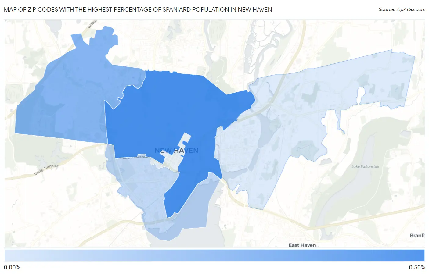 Zip Codes with the Highest Percentage of Spaniard Population in New Haven Map
