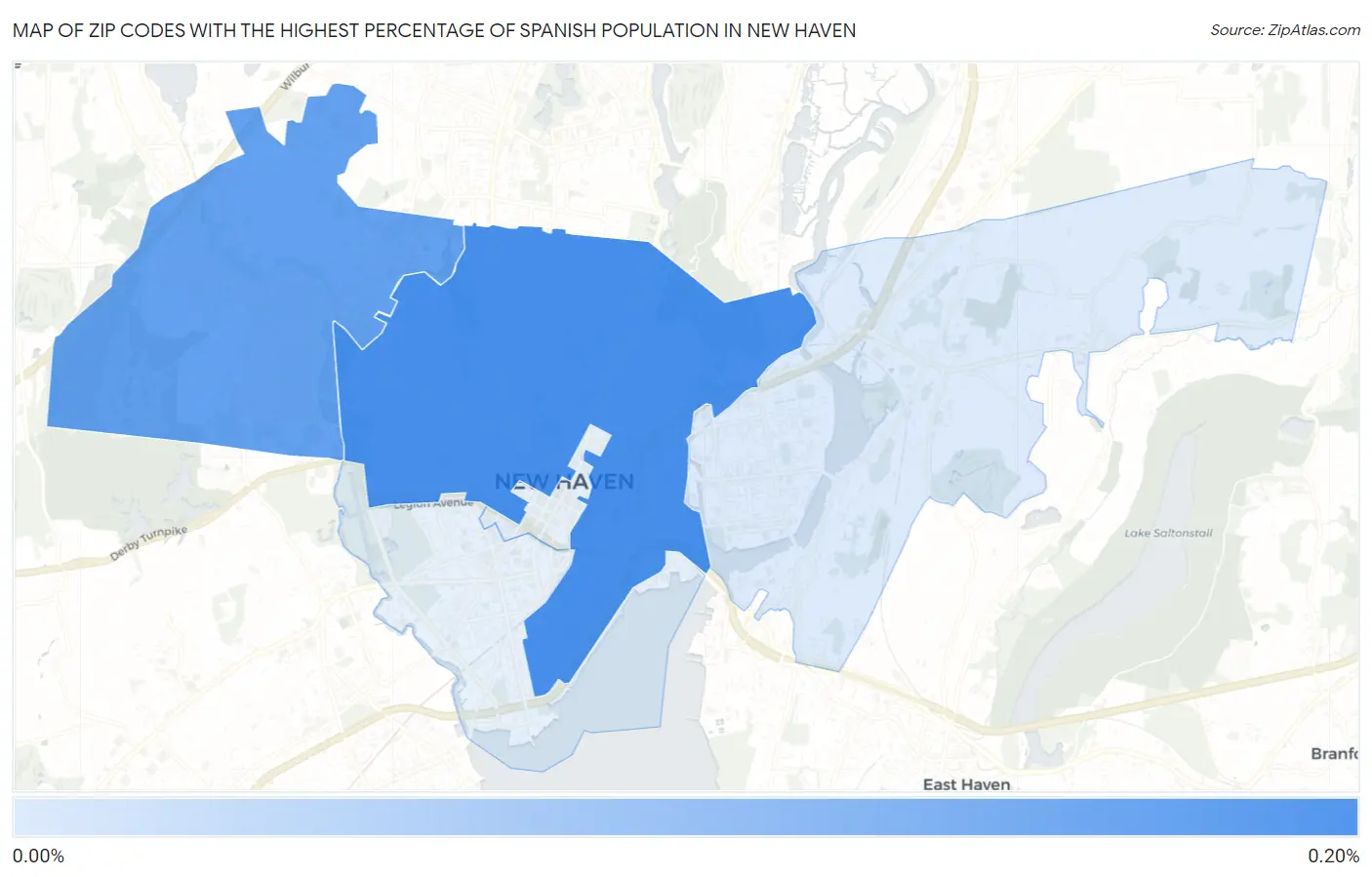 Zip Codes with the Highest Percentage of Spanish Population in New Haven Map