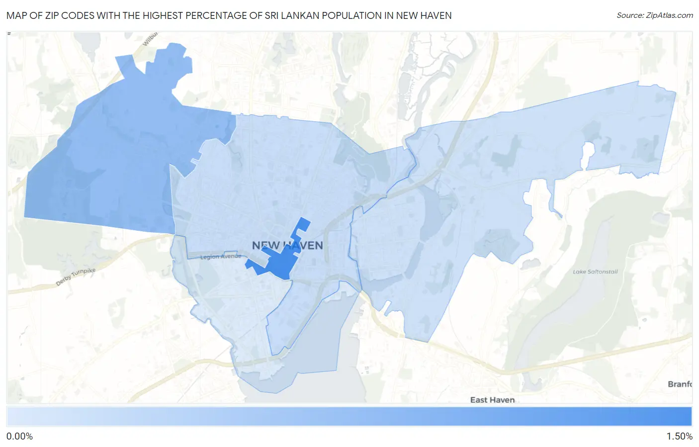 Zip Codes with the Highest Percentage of Sri Lankan Population in New Haven Map