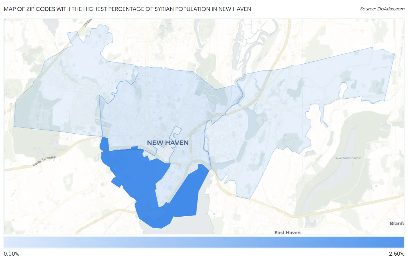 Zip Codes with the Highest Percentage of Syrian Population in New Haven Map