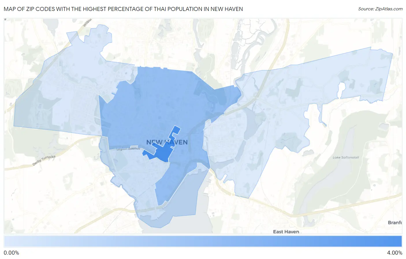 Zip Codes with the Highest Percentage of Thai Population in New Haven Map