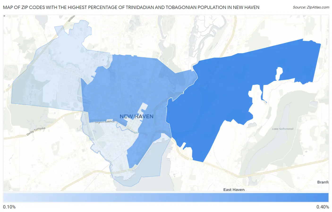Zip Codes with the Highest Percentage of Trinidadian and Tobagonian Population in New Haven Map