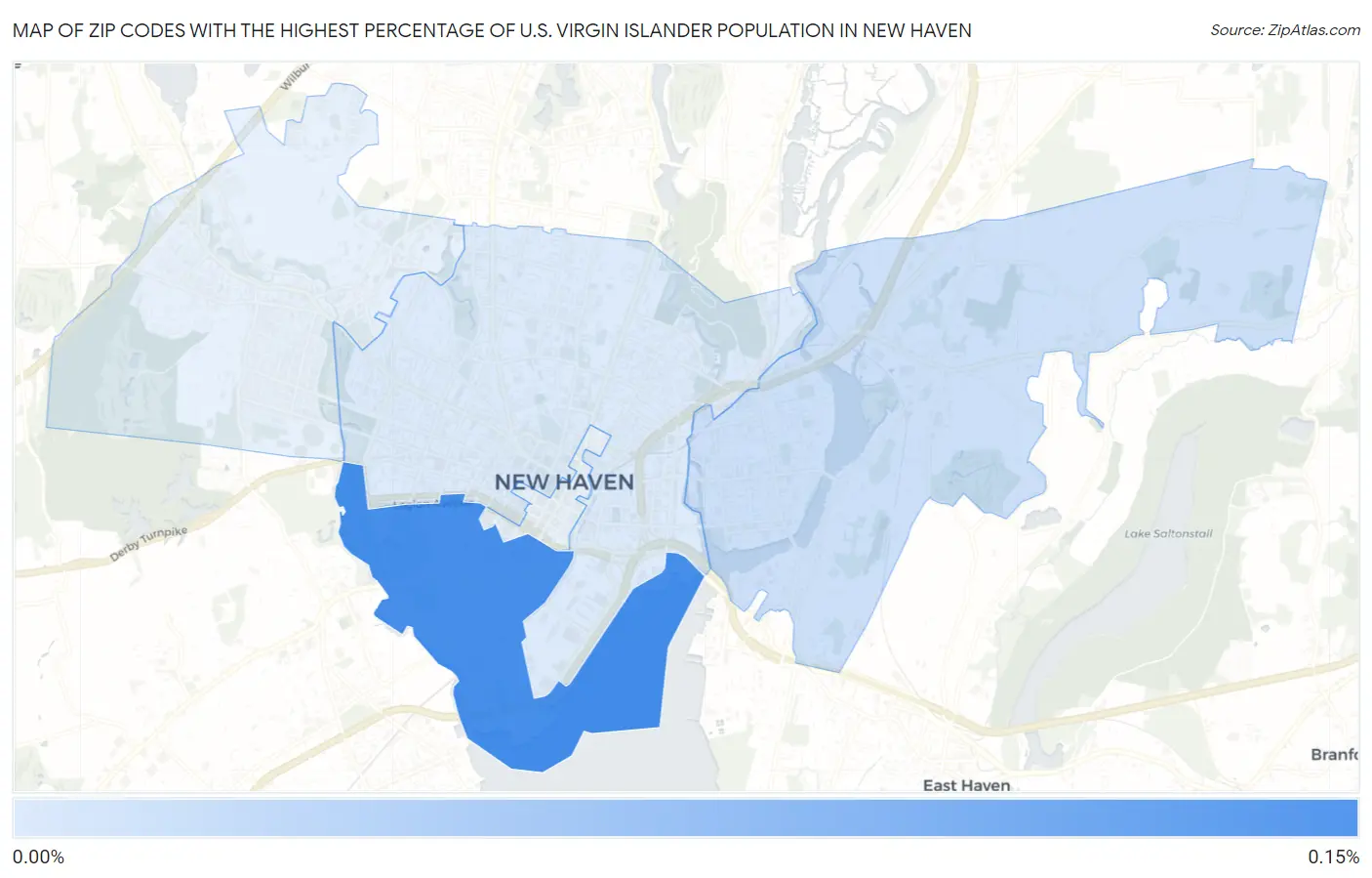 Zip Codes with the Highest Percentage of U.S. Virgin Islander Population in New Haven Map