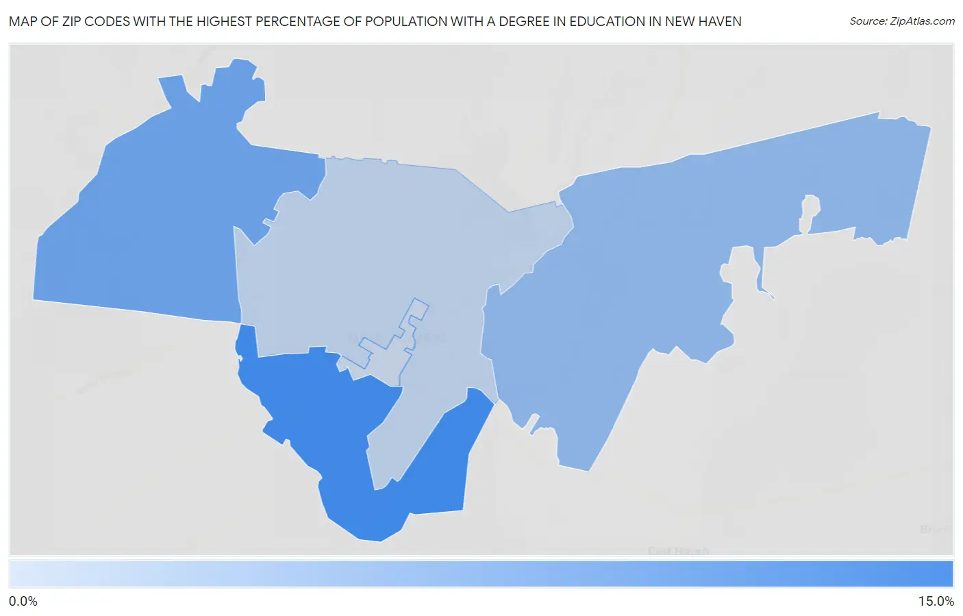 Zip Codes with the Highest Percentage of Population with a Degree in Education in New Haven Map
