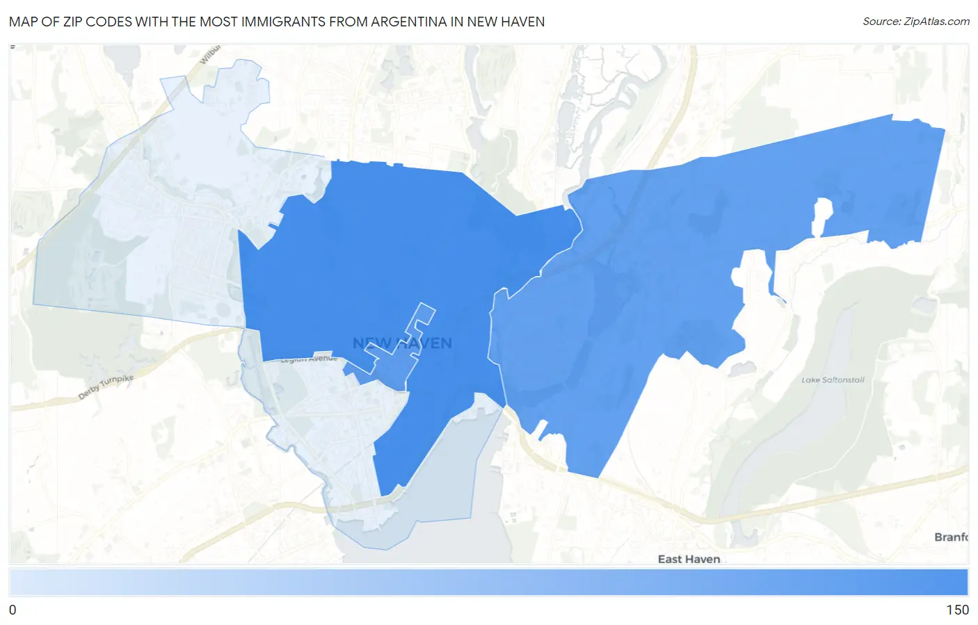 Zip Codes with the Most Immigrants from Argentina in New Haven Map