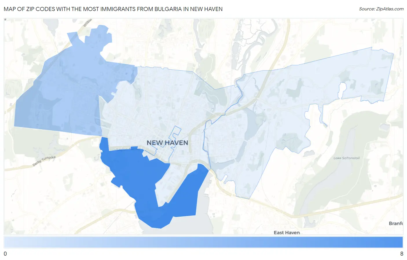 Zip Codes with the Most Immigrants from Bulgaria in New Haven Map