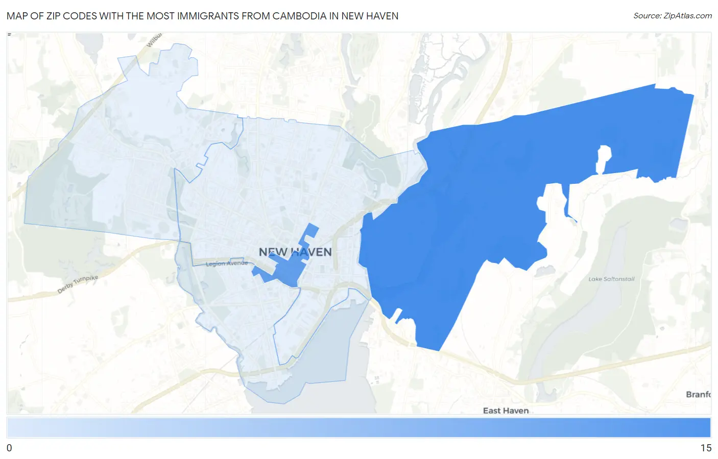 Zip Codes with the Most Immigrants from Cambodia in New Haven Map