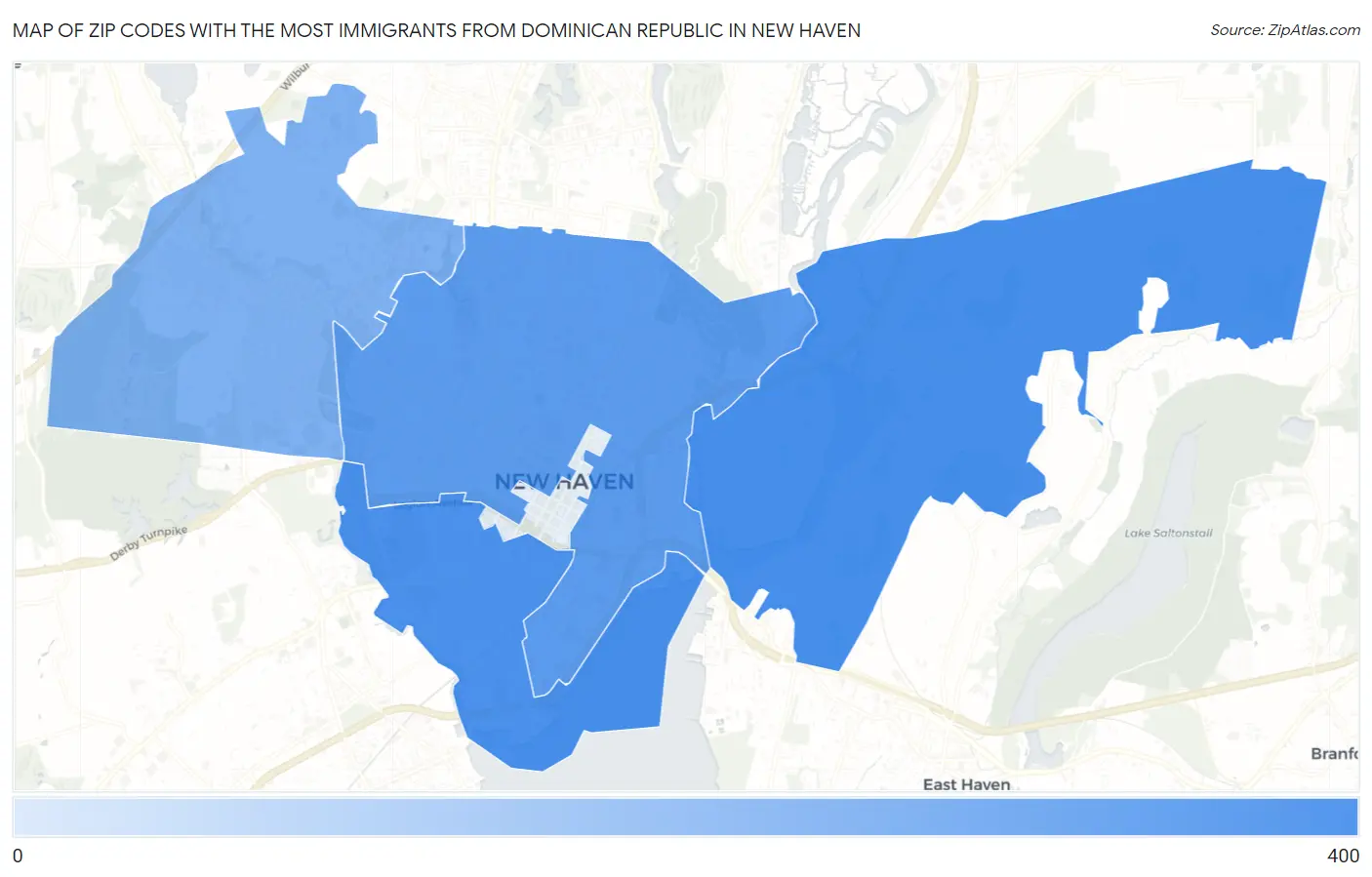 Zip Codes with the Most Immigrants from Dominican Republic in New Haven Map
