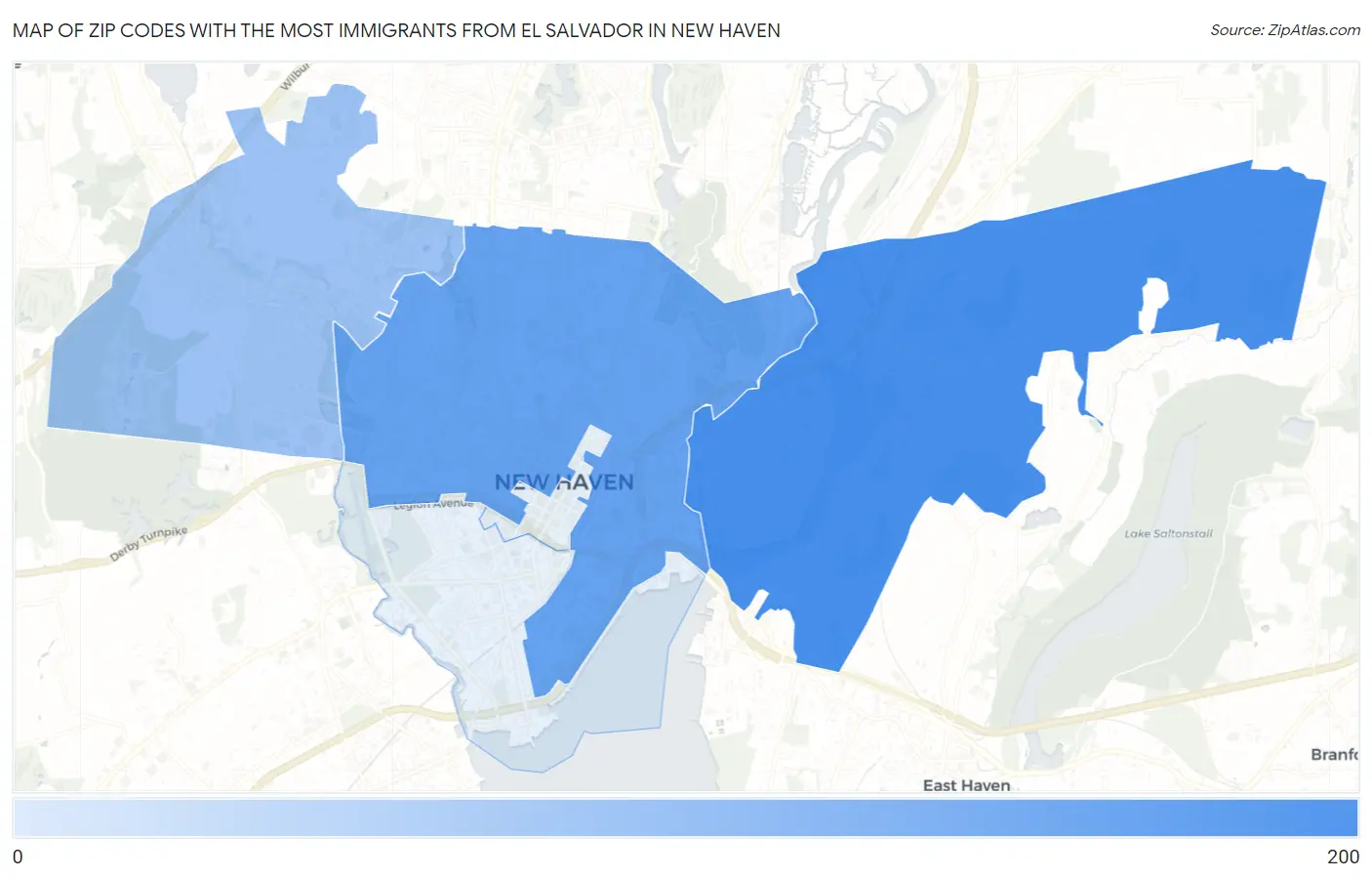 Zip Codes with the Most Immigrants from El Salvador in New Haven Map