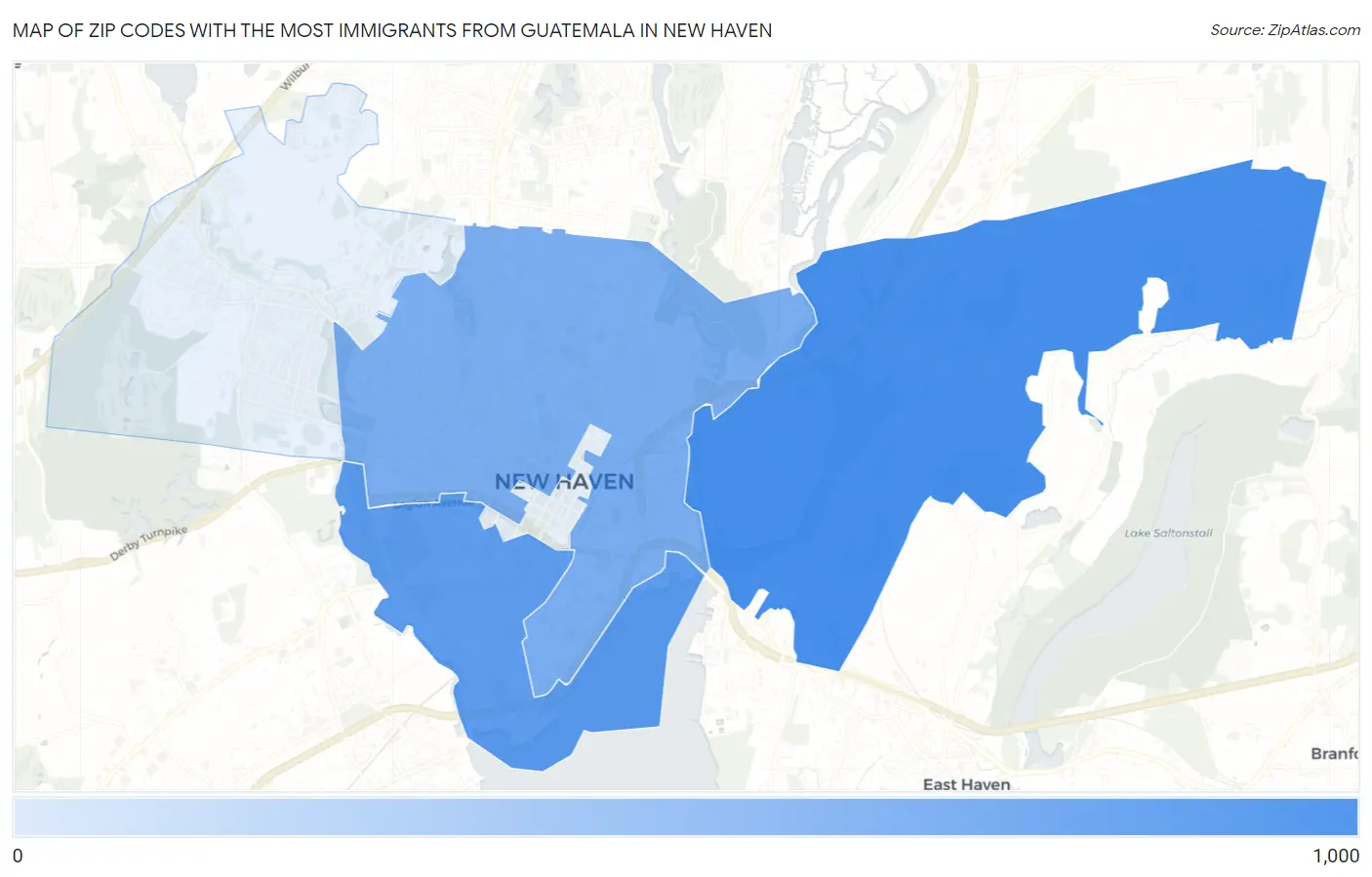 Zip Codes with the Most Immigrants from Guatemala in New Haven Map