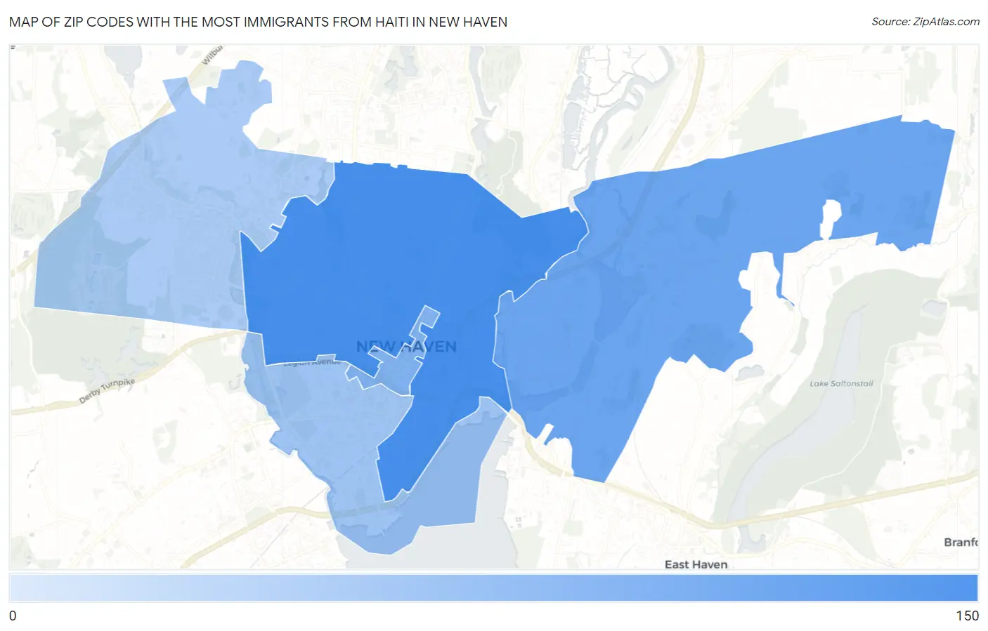 Zip Codes with the Most Immigrants from Haiti in New Haven Map