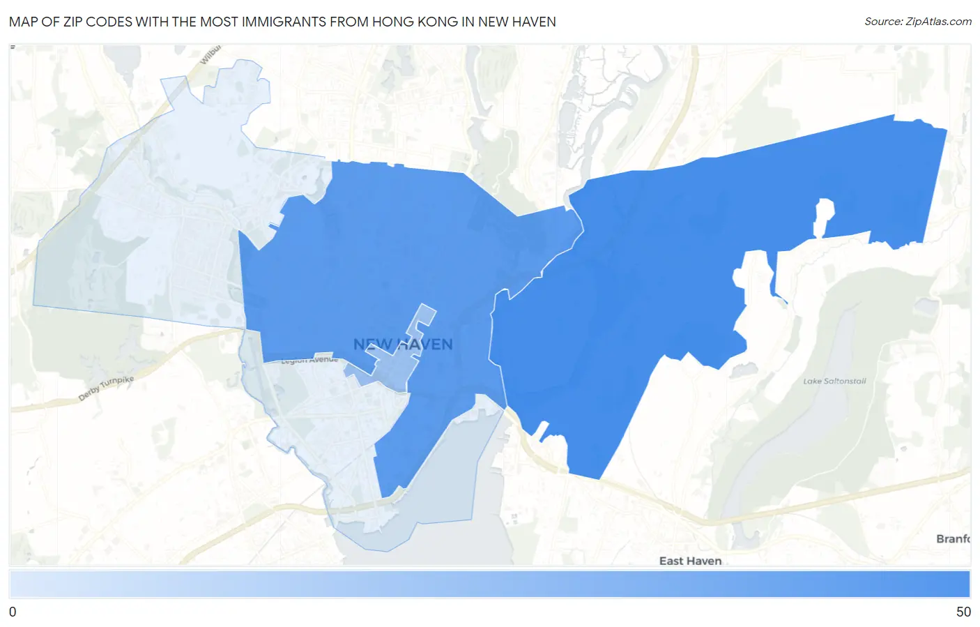Zip Codes with the Most Immigrants from Hong Kong in New Haven Map