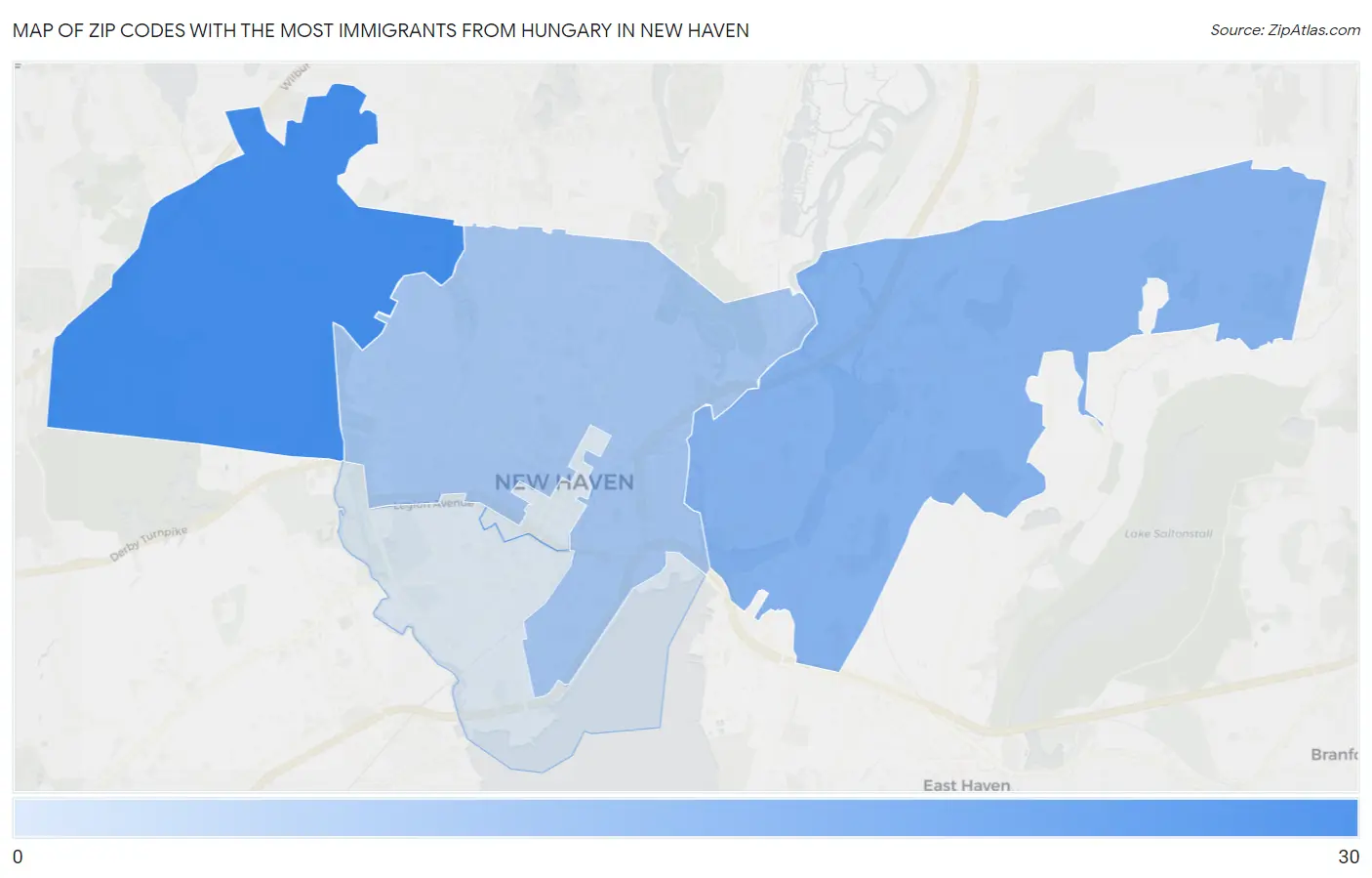 Zip Codes with the Most Immigrants from Hungary in New Haven Map