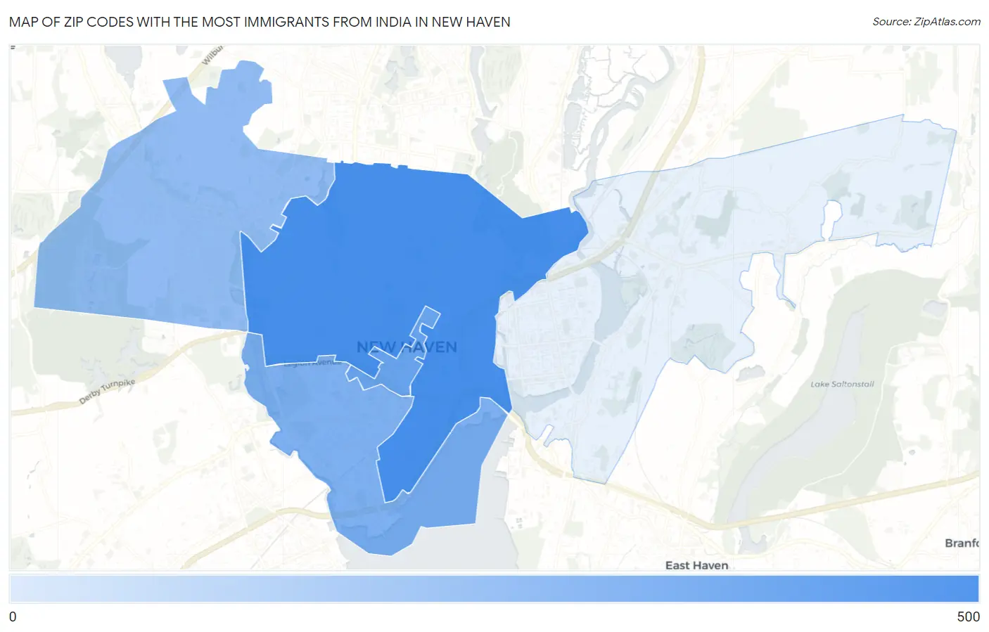 Zip Codes with the Most Immigrants from India in New Haven Map