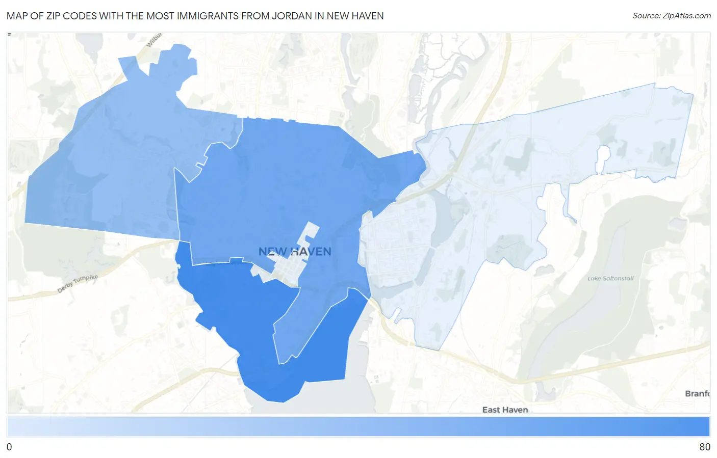 Zip Codes with the Most Immigrants from Jordan in New Haven Map
