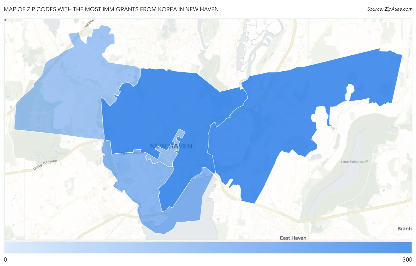 Zip Codes with the Most Immigrants from Korea in New Haven Map