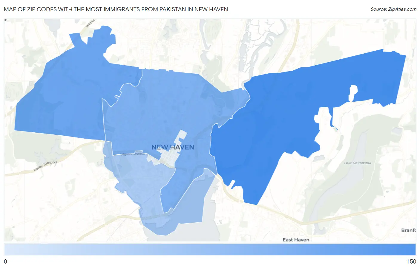Zip Codes with the Most Immigrants from Pakistan in New Haven Map