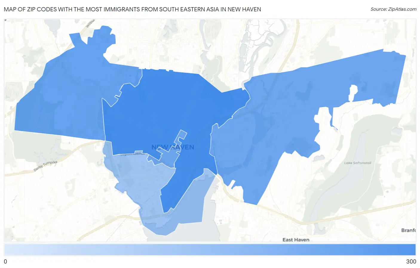Zip Codes with the Most Immigrants from South Eastern Asia in New Haven Map