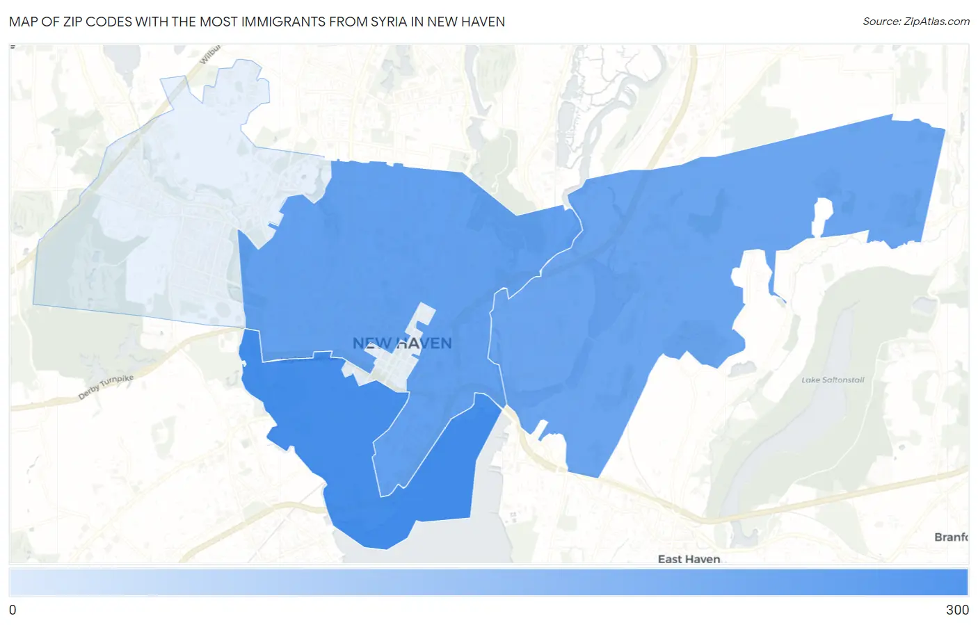 Zip Codes with the Most Immigrants from Syria in New Haven Map