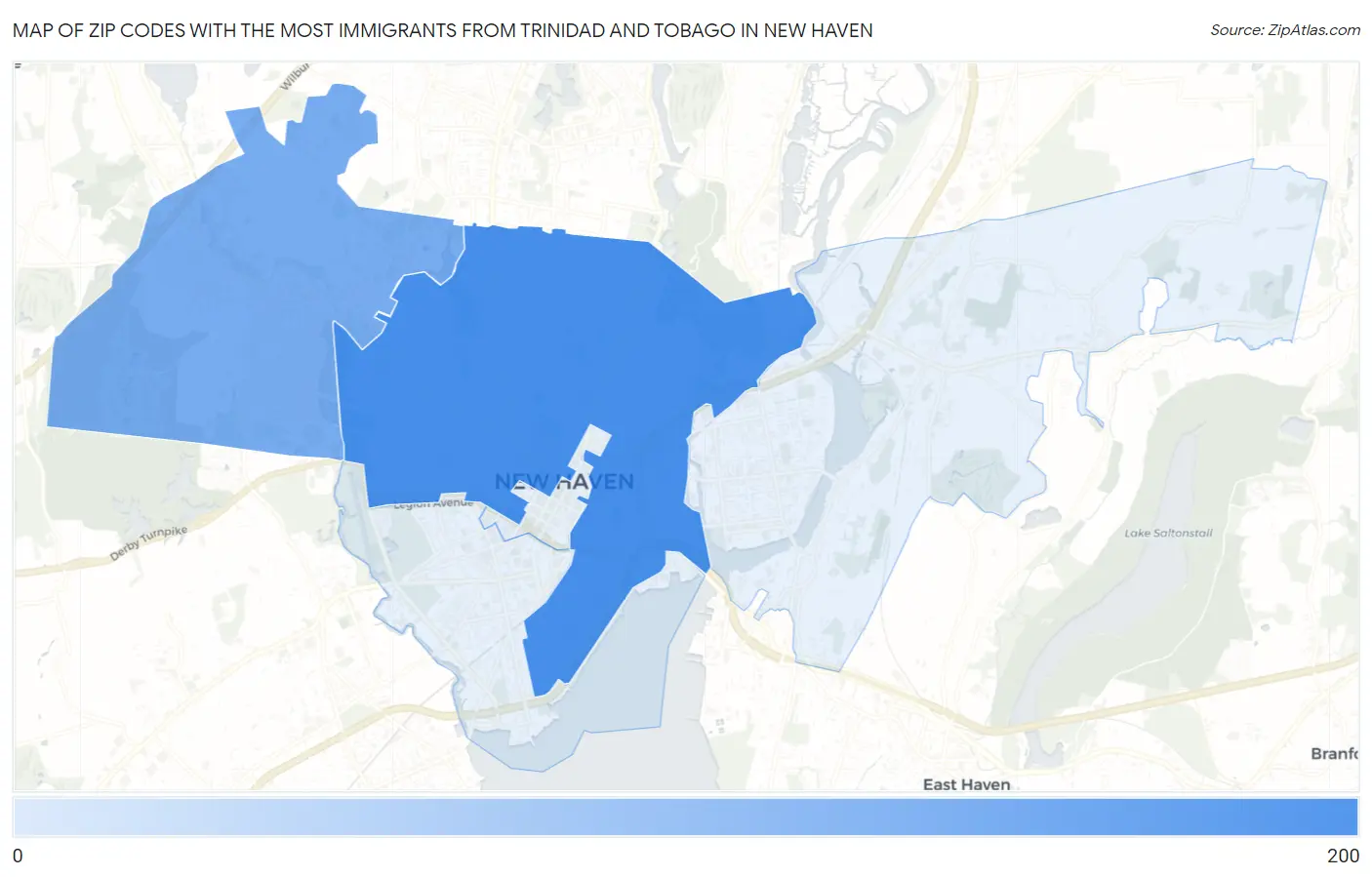 Zip Codes with the Most Immigrants from Trinidad and Tobago in New Haven Map