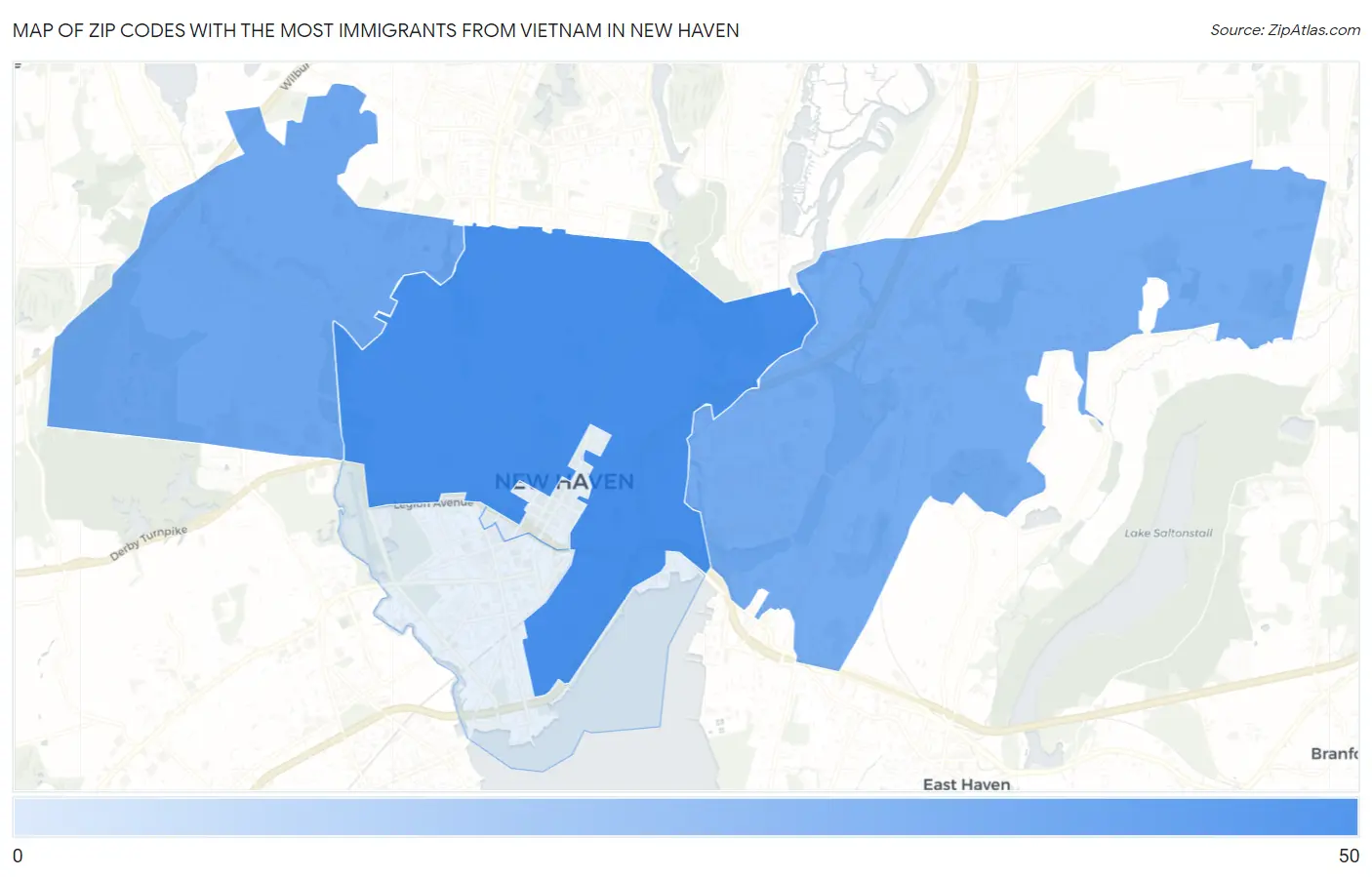 Zip Codes with the Most Immigrants from Vietnam in New Haven Map
