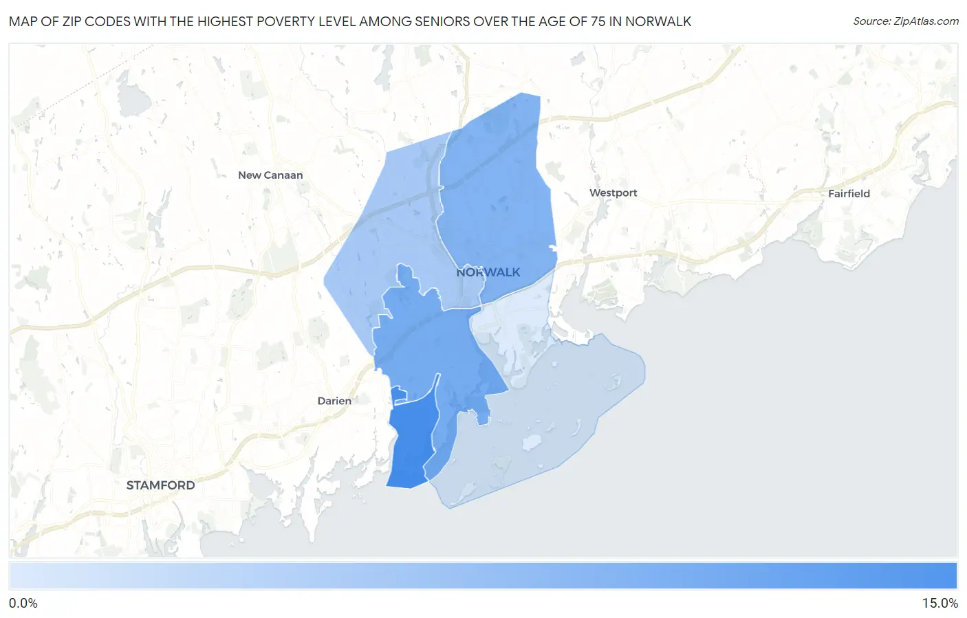 Zip Codes with the Highest Poverty Level Among Seniors Over the Age of 75 in Norwalk Map