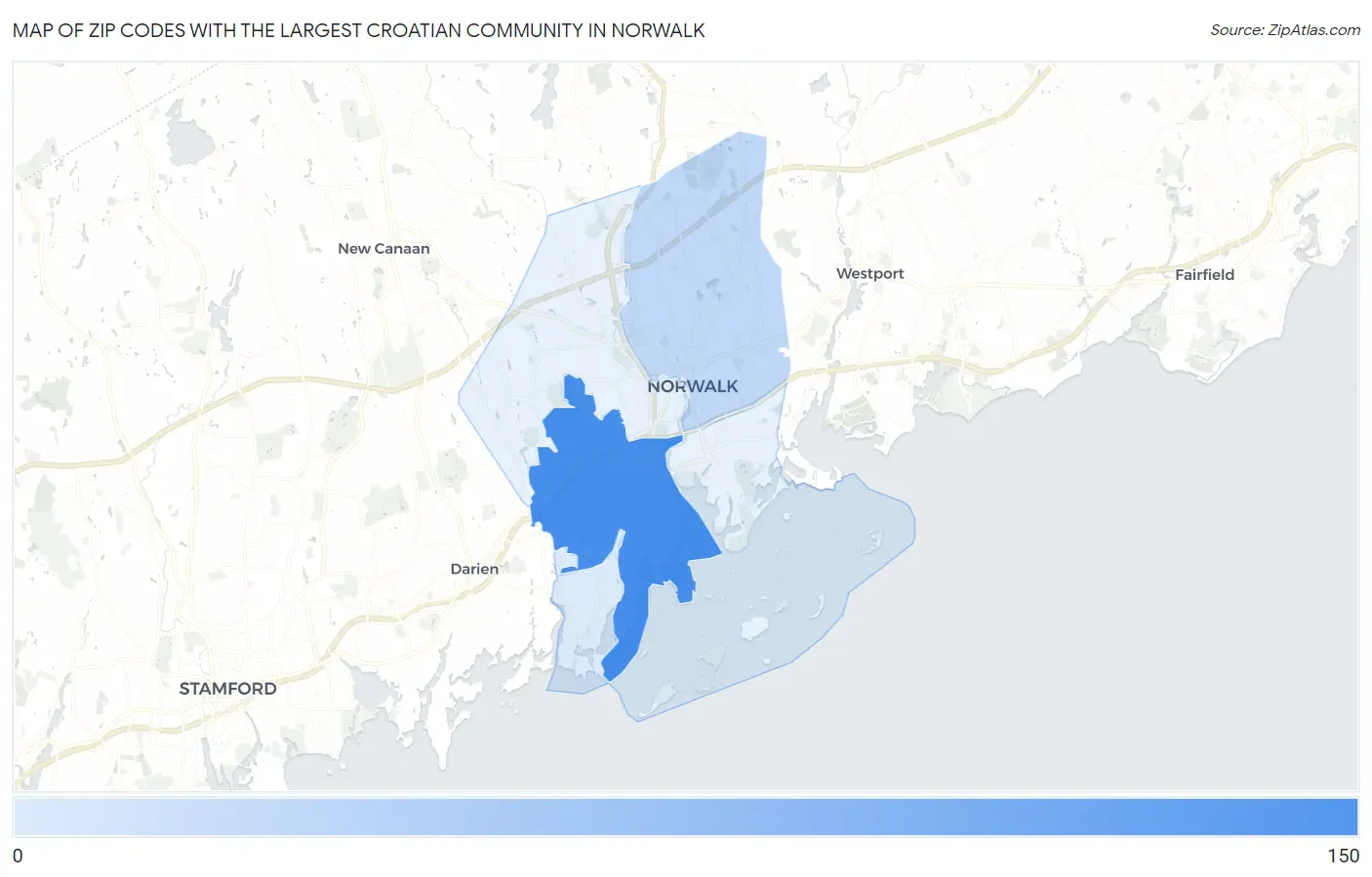 Zip Codes with the Largest Croatian Community in Norwalk Map