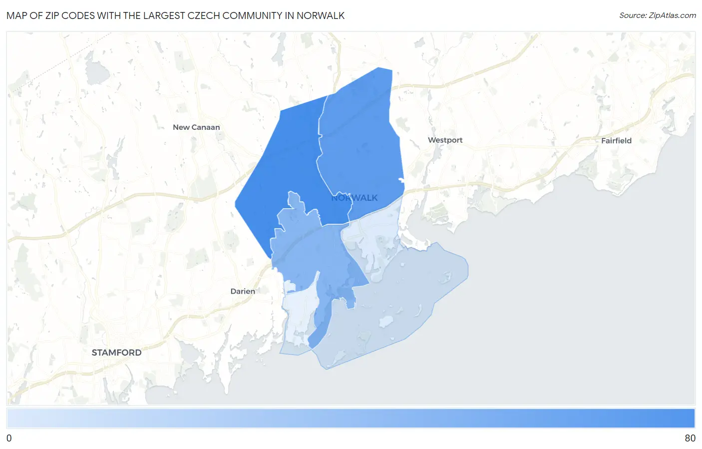 Zip Codes with the Largest Czech Community in Norwalk Map