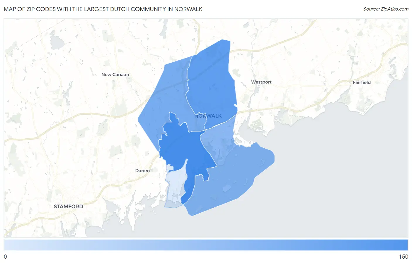 Zip Codes with the Largest Dutch Community in Norwalk Map