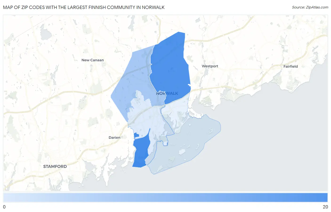 Zip Codes with the Largest Finnish Community in Norwalk Map