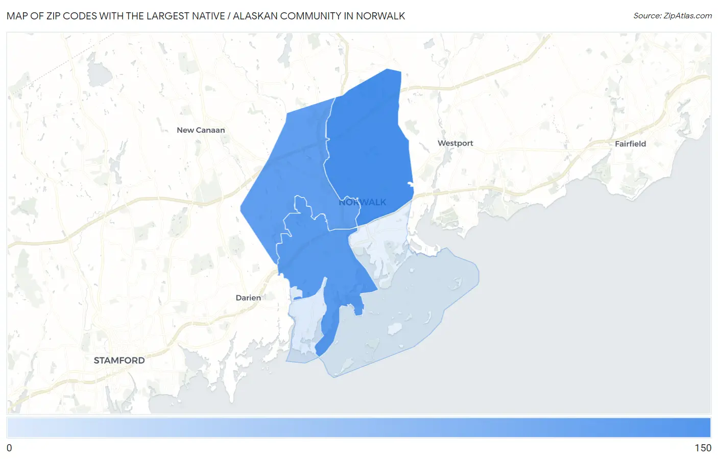 Zip Codes with the Largest Native / Alaskan Community in Norwalk Map