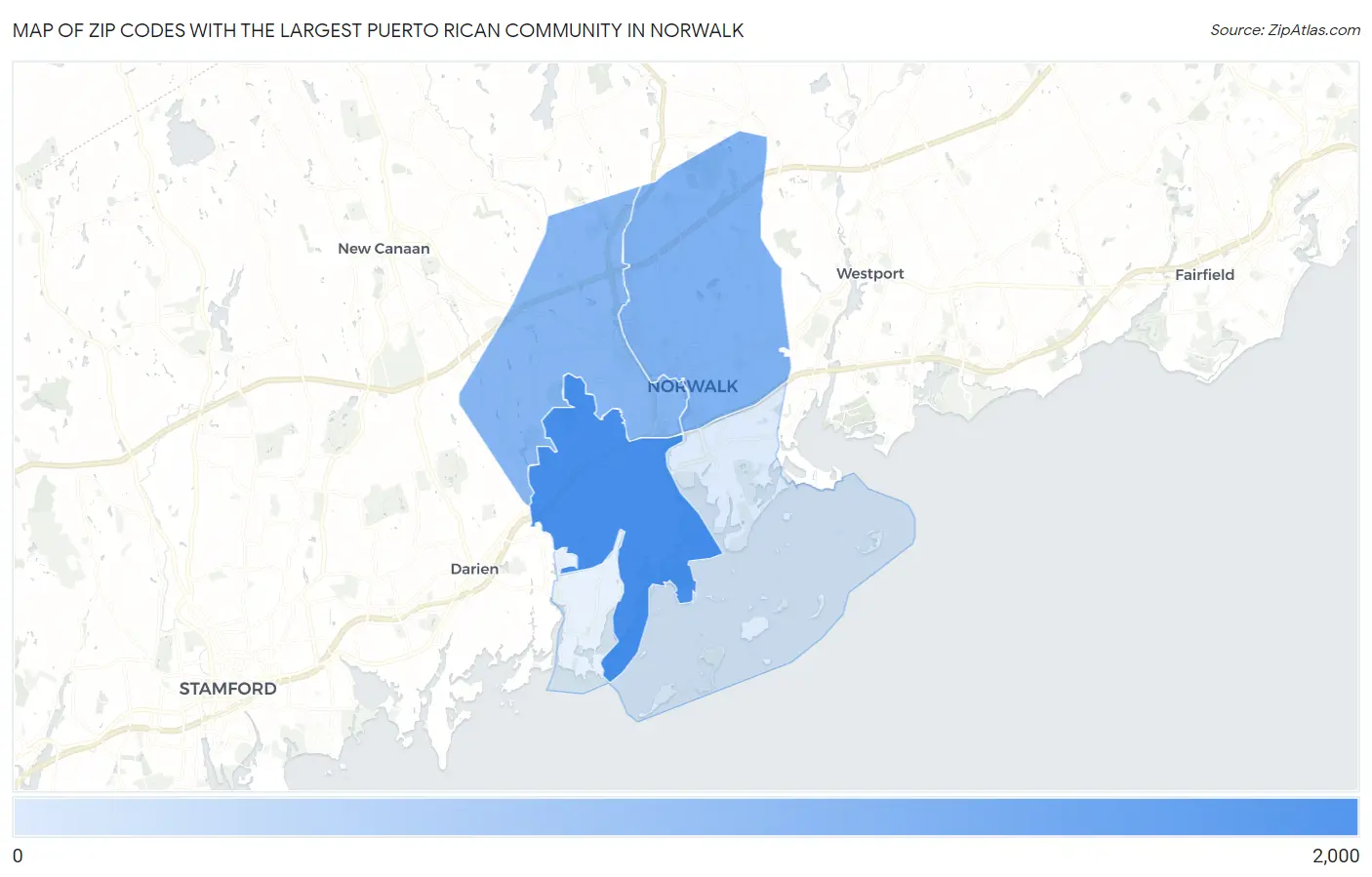 Zip Codes with the Largest Puerto Rican Community in Norwalk Map